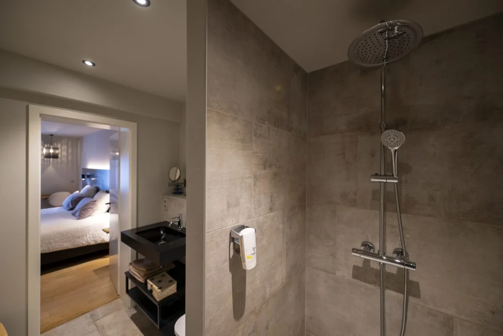 Douche à l'italienne, vue vers la chambre